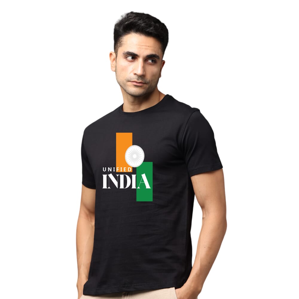 Unified India Grey's And Blues Pima Round Neck T-Shirt -Black